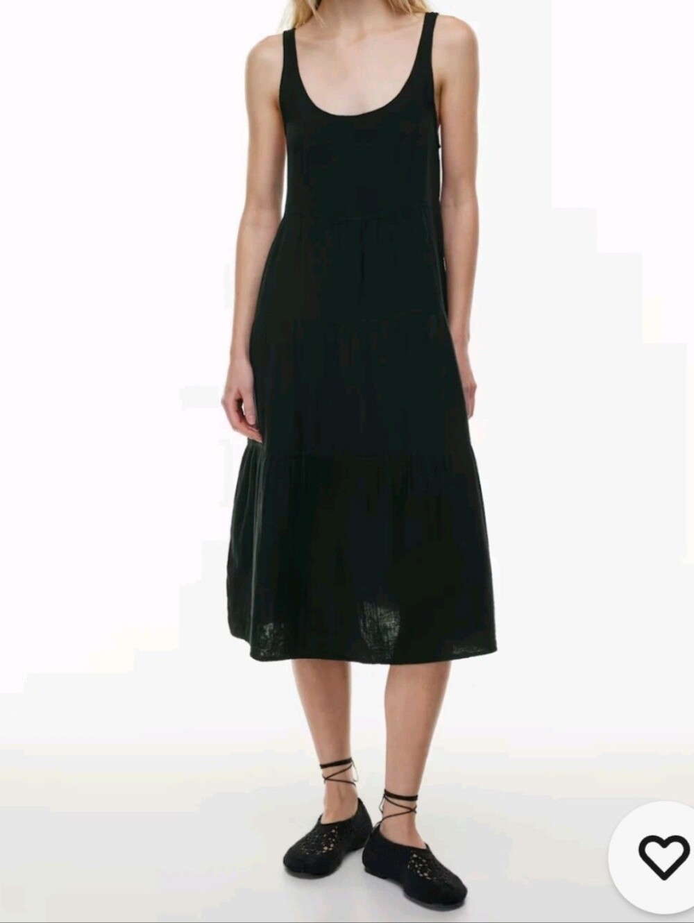 Aritzia Wilfred Firefly Midi Dress Womens Small Blk Gauzy Tiered organic cotton